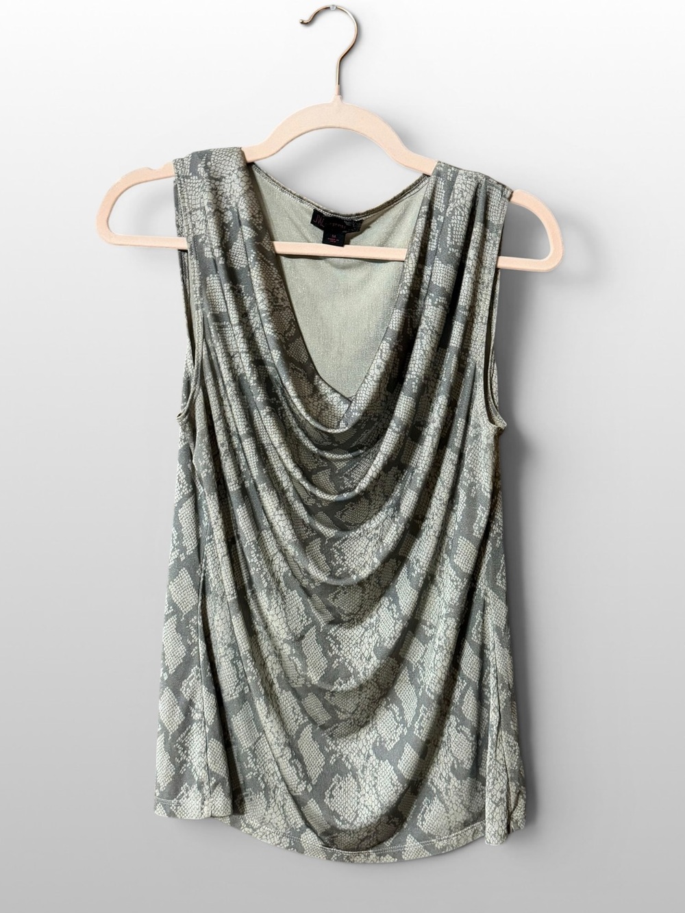 JW Style Snakeskin Print Cowl Neck Top Womens M Sleeveless Stretch Blouse Y2K